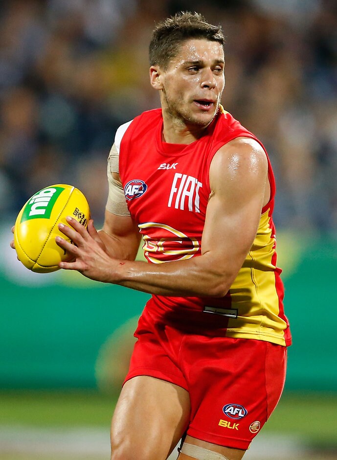 AFL 2016 Rd 06 - Geelong v Gold Coast GEELONG, AUSTRALIA - APRIL 30: Dion Prestia of the Suns in action during the 2016 AFL Round 06 match between the Geelong Cats and the Gold Coast Suns at Simonds Stadium, Geelong on April 30, 2016. (Photo by Adam Trafford/AFL Media)